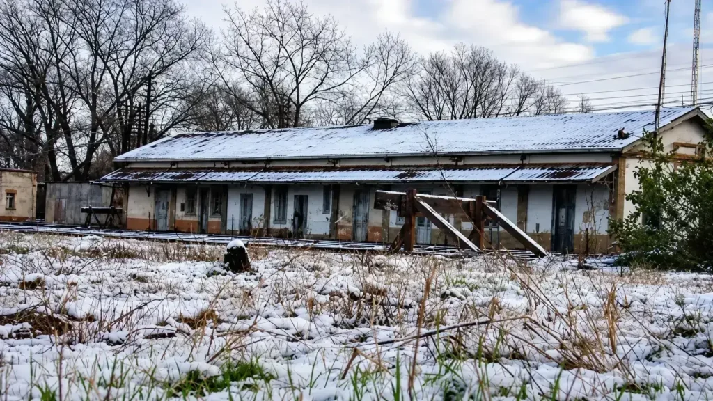 La nieve en los talleres del Ferrocarril Sarmiento