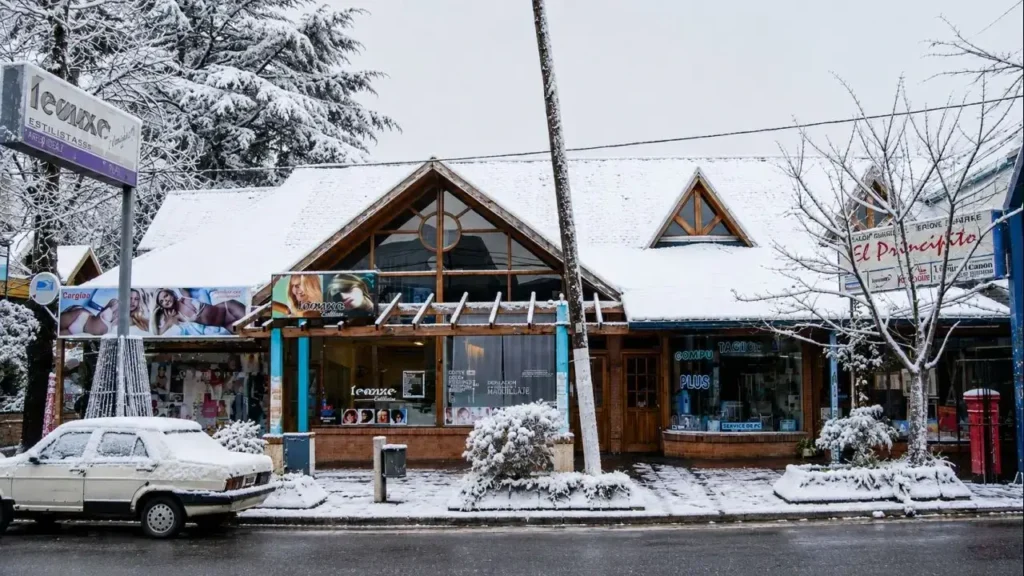 Otra postal, también del área central, vacía. Claro que a nadie se le ocurrió ir a realizar compras bajo la nieve.