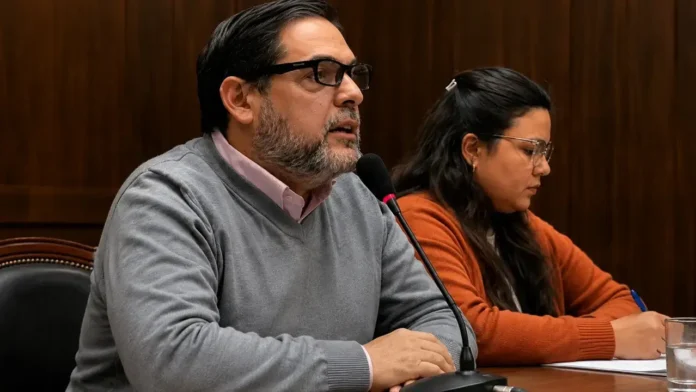 Diego Spina en el recineto, el jueves, enumeró los problemas que atraviesa la gestión de gobierno