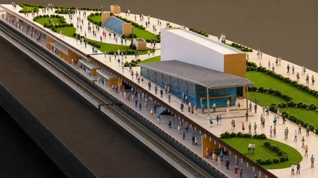 Asi hubiera sido la Estación Morón según las presentaciones del Gobierno Nacional. Primer piso a nivel de la calle y dos subsuelos. Yo entré al túnel en Haedo. Y esas imágenes hubieran sido imposibles de llevarlas a la realidad.