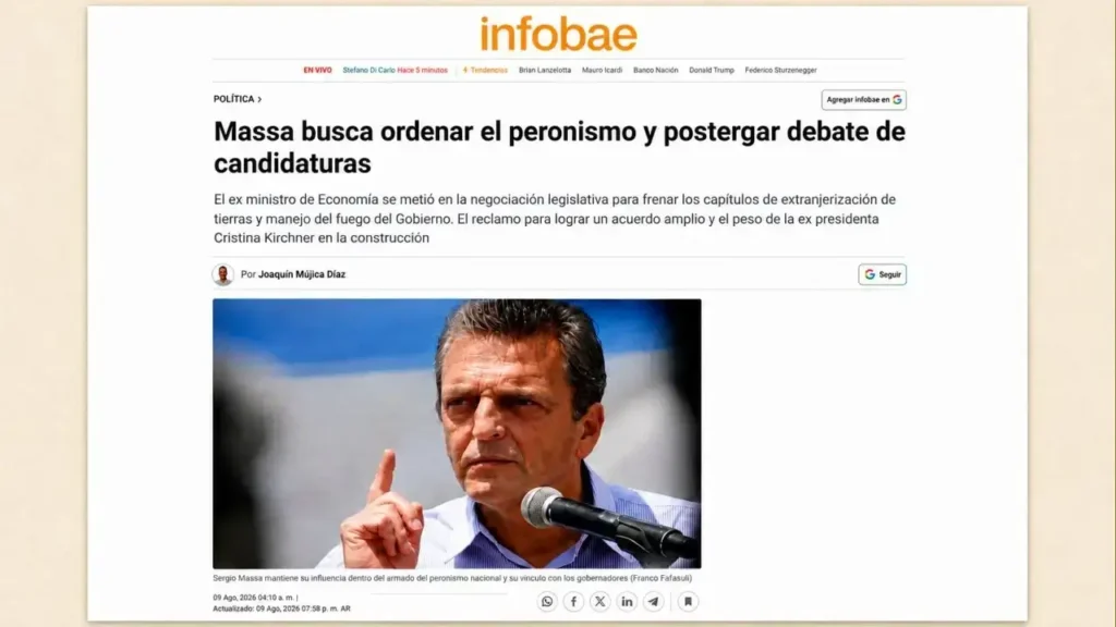 Infobae sobre Massa. Llena de afirmaciones, sin fuentes, sin hechos contrastables, sin declaraciones. Una nota escrita en los despachos de la avenida Libertador y trasladados a la redacción.