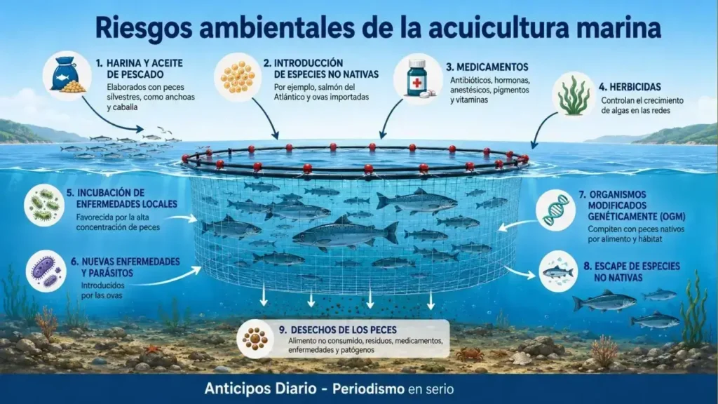 Los efectos contaminantes de la salmonicultura y el riesgo de extinción de especies que podría traer aparejado su desarrollo.