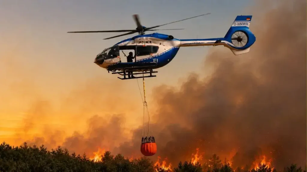 A los aviones hidrantes, Europa sumo helicópteros ante la magnitud de la catastrofe.