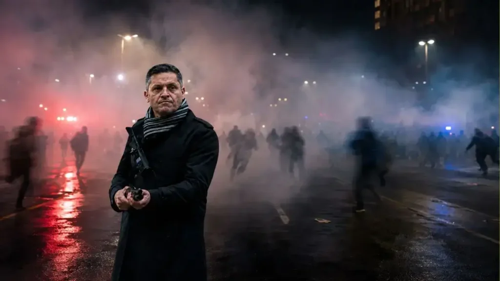 La imagen lo tiene a  Gustavo Antonio Gauna, el comisario inspector de la Policía Federal Argentina (PFA), como principal imagen, el fondo es una recreación. Esta claro.