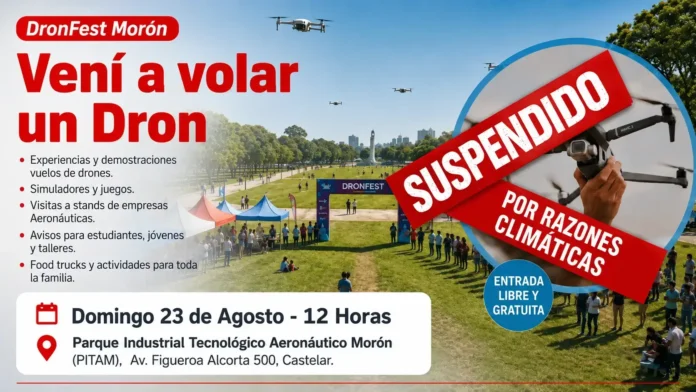 El domingo 23 de agosto, desde las 12:00, el Parque Industrial Tecnológico Aeronáutico Morón, ubicado en avenida Figueroa Alcorta 500, Castelar, recibirá la primera edición de DronFest.