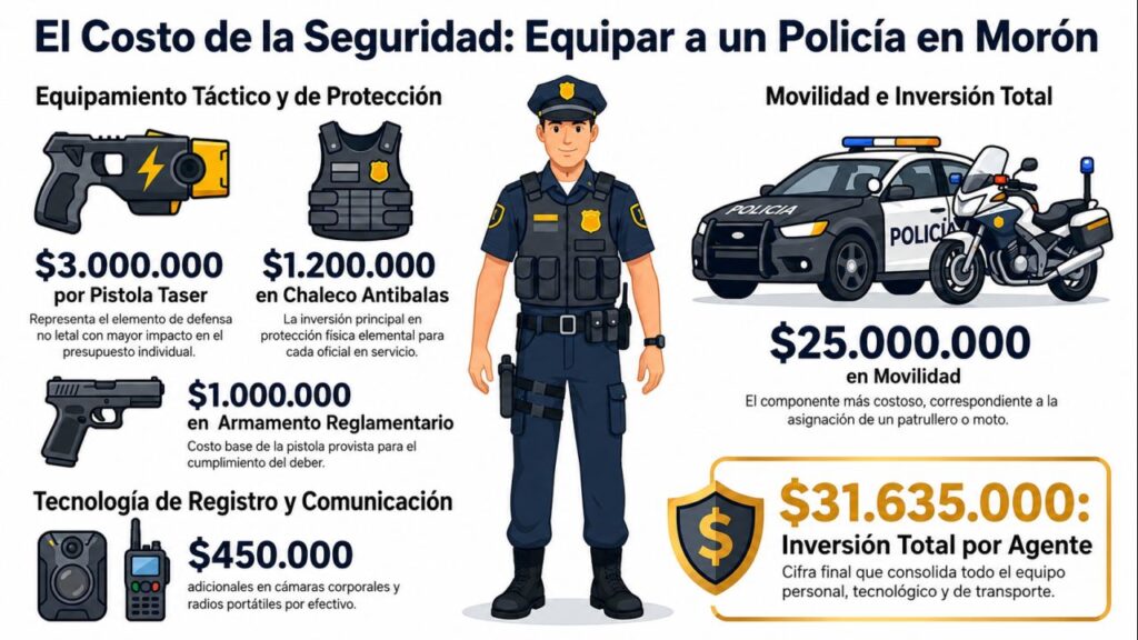 Si los futuros agentes tendrán que ser equipados como trascendió, Morón tenddrá que gastar de una vez 7 mil millones de pesos y luego pagar sueldos, reponer respuestos, combustibles y mantenimiento.