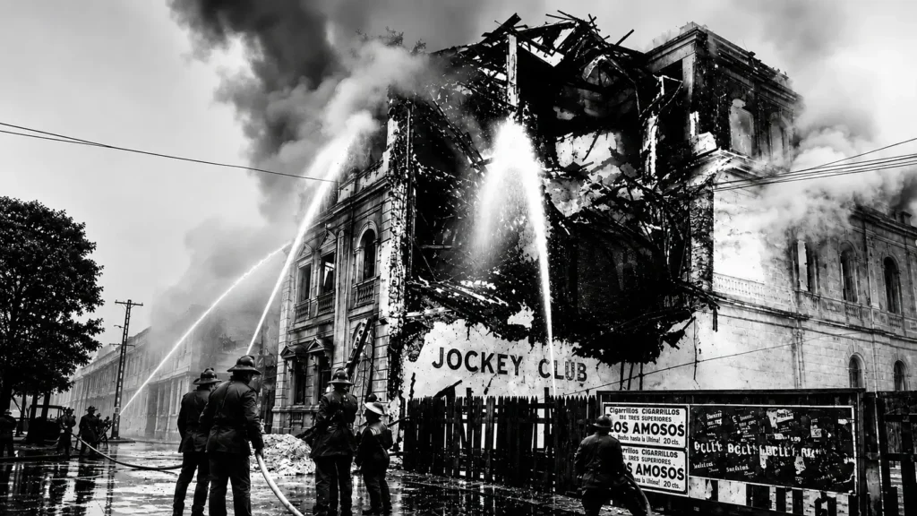 Cuando Perón habilitó las represalis, la Ciudad de Buenos Aires fue un caos. La Jockey Club fue incendiada, la Casa Socialista y la Casa Radical, fueron vandalizadas.