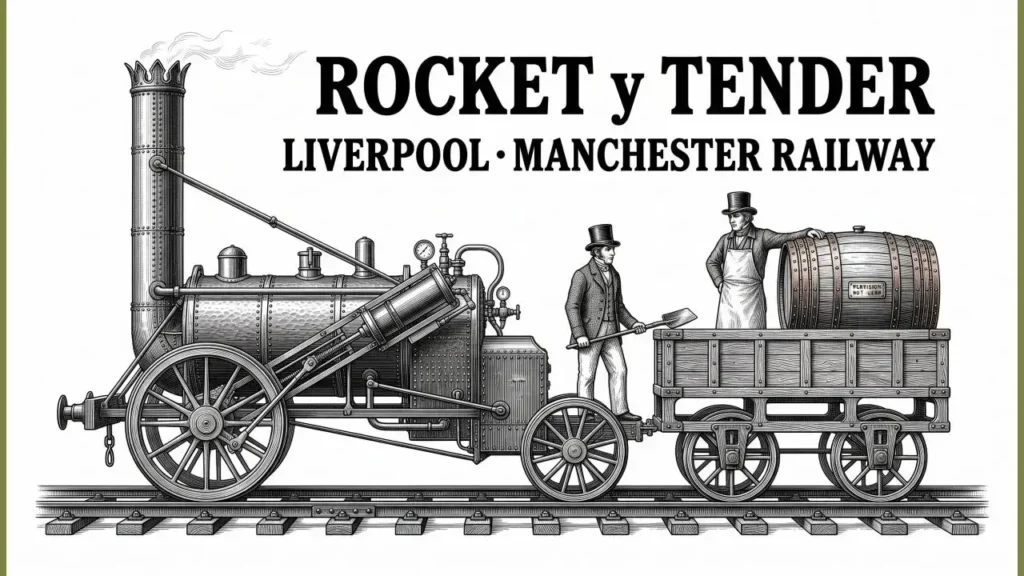 La máquina conocida como Rocket y Tender diseñada por George Stephenson.