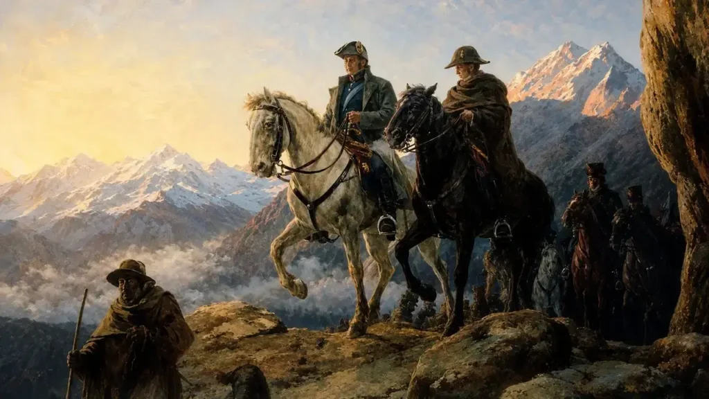 San Martín sobre los Andes combatiendo a los españoles, mientras en las ciudades la confrontación pasaba por diarios y panfletos que se lanzaban entre monárquicos y republicanos.
