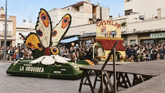 Entre 1968 y 1971, recibir la primavera en el barrio era un verdadero hito comunitario. Durante esos años, el desfile de carrozas de flores convocaba a familias enteras para celebrar la llegada de la nueva estación, desplegando un asombroso trabajo artesanal y transformando las calles en un escenario de festejo y color.