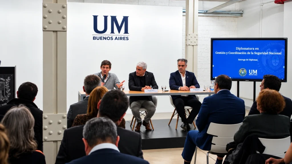 Autoridades de la Universidad de Morón encabezaron el acto de entrega de diplomas de la Diplomatura en Gestión y Coordinación de la Seguridad Nacional, una iniciativa orientada a la capacitación estratégica de cuadros técnicos y profesionales del área.