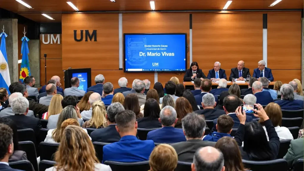 Ante un auditorio colmado, se llevó a cabo la ceremonia donde la Universidad de Morón distinguió a Mario Vivas con el Doctorado Honoris Causa.