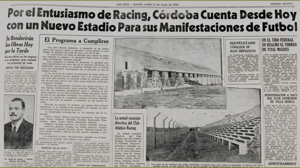 Por el Entusiasmo de Racing, Córdoba Cuenta Desde Hoy con un Nuevo Estadio Para sus Manifestaciones de Futbol, decían los medios de Córdodaba. 