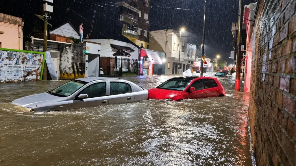 Cuando el agua cubre una calle, los vehículos pueden quedar inmovilizados y bloquear el paso de otros vecinos y de los equipos de emergencia. Las recomendaciones oficiales indican no circular por calles anegadas, ni a pie ni en automóvil.