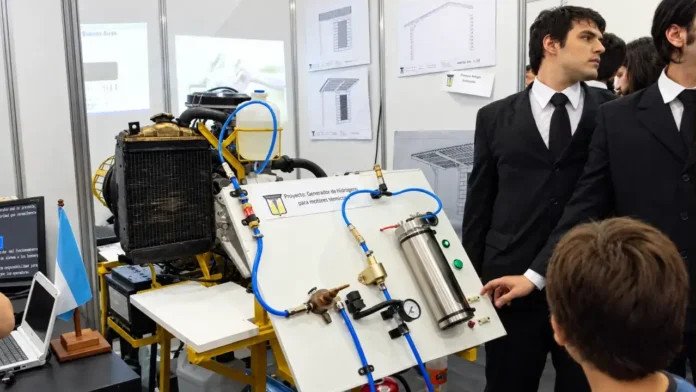 Un generador de hidrógeno para motores térmicos reúne mangueras, válvulas, medidores y un depósito en un prototipo desarrollado por estudiantes. La propuesta expone una investigación escolar sobre nuevas aplicaciones energéticas y permite explicar el funcionamiento del sistema a partir de sus componentes.