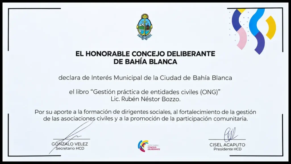 El reconocimiento que le otorgó el Concejo Deliberante de Bahía Blanca.