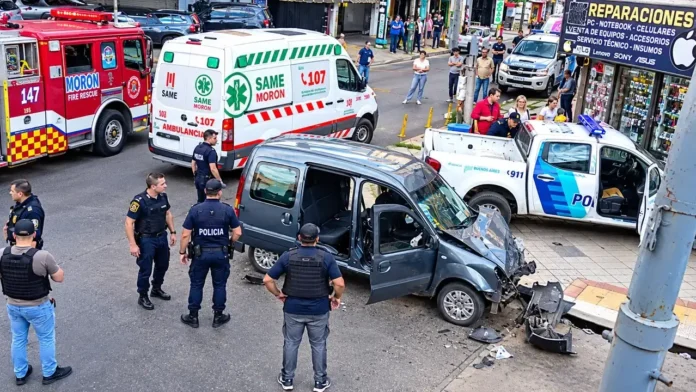 Según la vecina que se comunicó con la redacción el patrullero cruzó en rojo y embistió al utilitario.