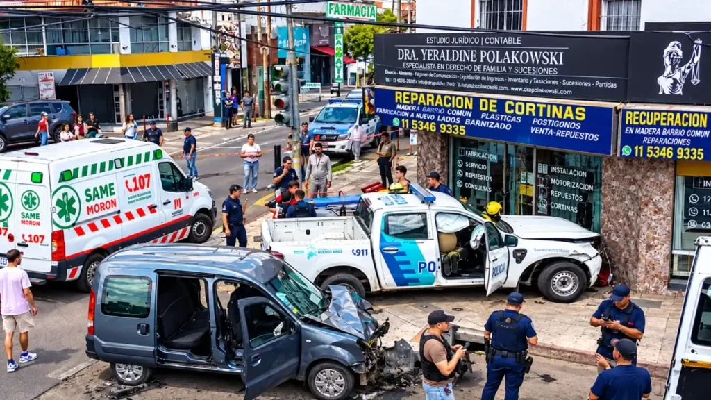 El frente destrozado de la camioneta utilitaria.