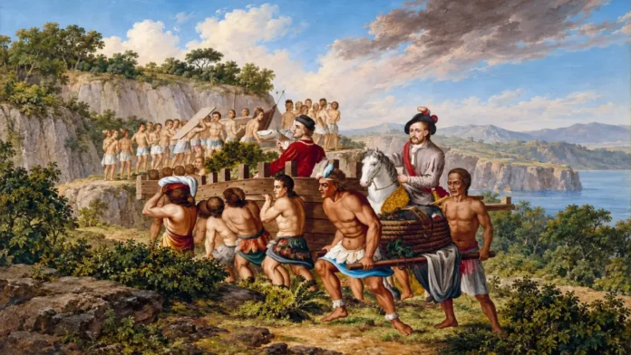 Gradualmente, y aprovechando los conflictos internos entre los pueblos originarios, España fue tomando los recuersos naturales del continente para llevarlos a su Imperio Colonial en Europa.